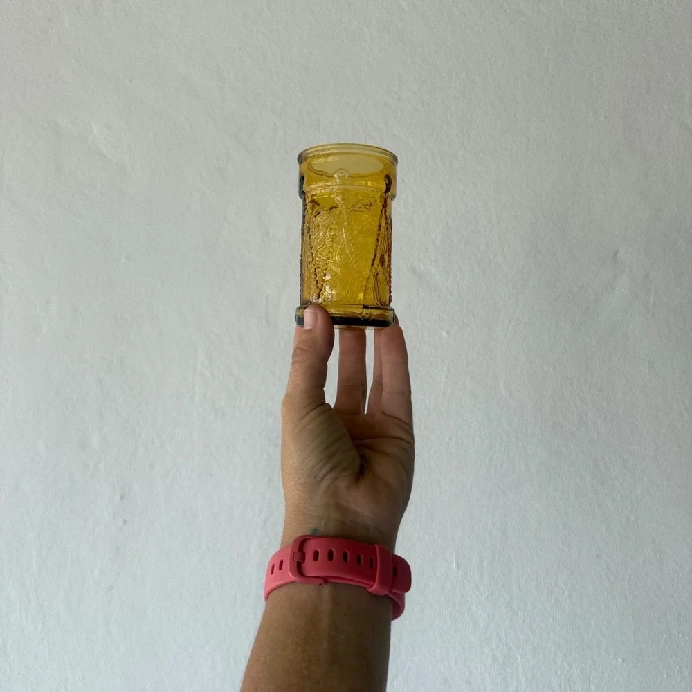 Vintage Wheaton Glass Amber Eagle Drum Juice Glass Tumbler 4